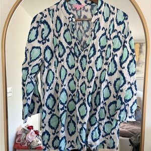 Lilly Pulitzer Blue and Green Abstract Blouse